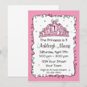 Tiara Princess 1er anniversaire Invitation personn (Devant / Derrière)