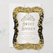 Tiara Princess Sweet 16 Gold Noir Blanc Invitation (Devant)