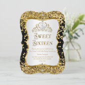 Tiara Princess Sweet 16 Gold Noir Blanc Invitation (Debout devant)