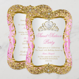 Tiara Princess Sweet 16 Invitation blanc or rose