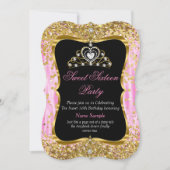 Tiara Princess Sweet 16 Invitation noir or rose (Devant)