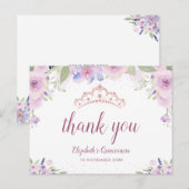 tiara quinceanera fleurie violette carte de remerc (Devant / Derrière)