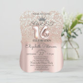 Tiara, Roos Gold Sweet 16 Glitter Bokeh Ombre Part Kaart (Staand voorkant)