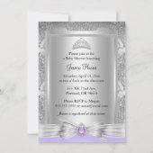 Tiara & Silver Damask Paars Baby shower Invite Kaart (Achterkant)