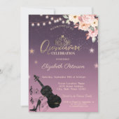Tiara, String Lights, Guitar, Floral Quinceañera Kaart (Voorkant)