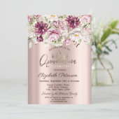 Tiara, String Lights, Pink Flowers Quinceañera Kaart (Staand voorkant)