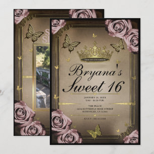 Tiara Vlinders Bleke Roze Rozen Sweet 16 Foto Kaart