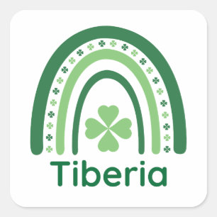 Tiberia Name Clover Boho Rainbow Vierkante Sticker