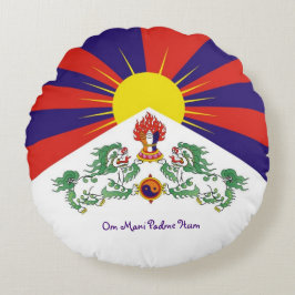 Tibet & Sneeuwleeuwen, vlag - De Himalaya / Tibeta Rond Kussen
