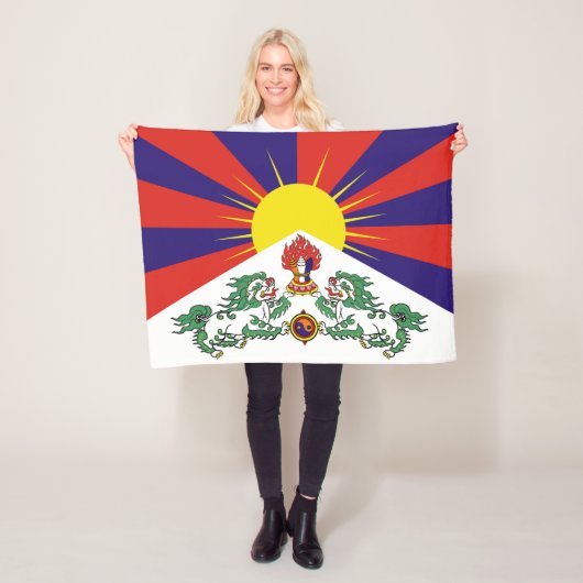 Tibet vlag - Snow Lion Flag Fleece Deken (In situ)