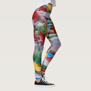 Tibetaans landschap met gebedvlaggen - Himalaya Leggings