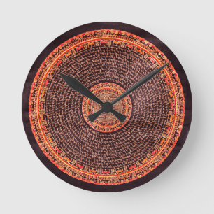 Tibetaans Mandala Art (zwart, goud, rood, geel) Ronde Klok
