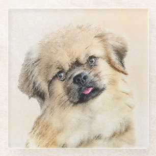 Tibetaans Spaniel Schilderen - Kute Original Dog A Glazen Onderzetter