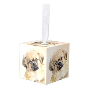 Tibetaans Spaniel Schilderen - Kute Original Dog A Kubus Ornament