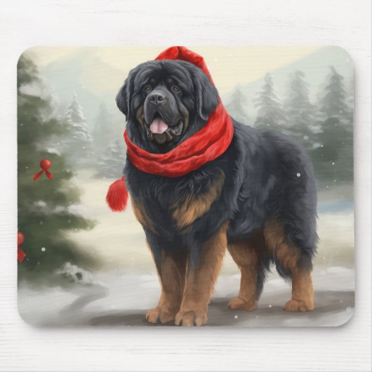 Tibetaanse Mastiff Hond in Sneeuw Kerstmis Muismat (Voorkant)