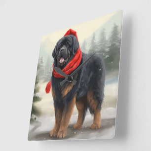 Tibetaanse Mastiff Hond in Sneeuw Kerstmis Vierkante Klok