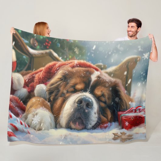 Tibetaanse Mastiff Hond Kerstfeest Fleece Deken (In situ)