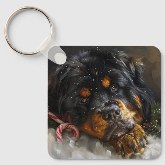 Tibetaanse Mastiff Hond Kerstfeest Sleutelhanger (Voorkant)