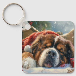 Tibetaanse Mastiff Hond Kerstfeest Sleutelhanger