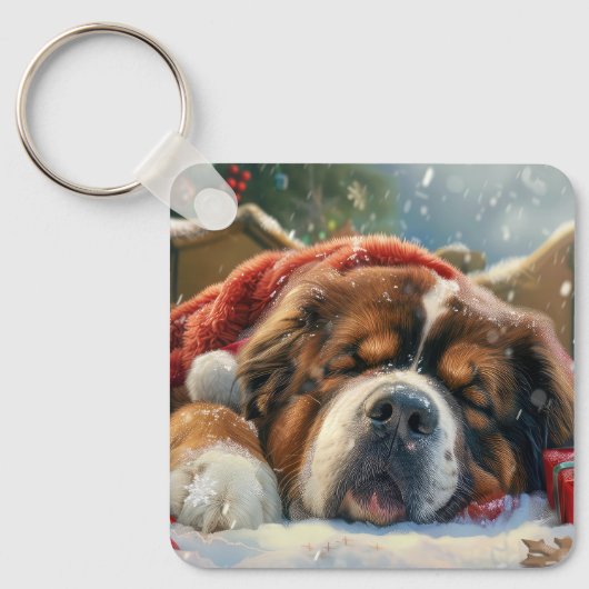 Tibetaanse Mastiff Hond Kerstfeest Sleutelhanger (Voorkant)