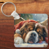 Tibetaanse Mastiff Hond Kerstfeest Sleutelhanger (Voorkant)