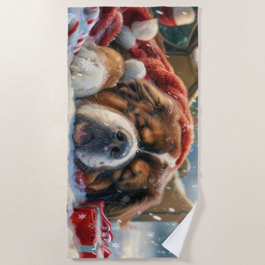 Tibetaanse Mastiff Hond Kerstfeest Strandlaken (Voorkant)