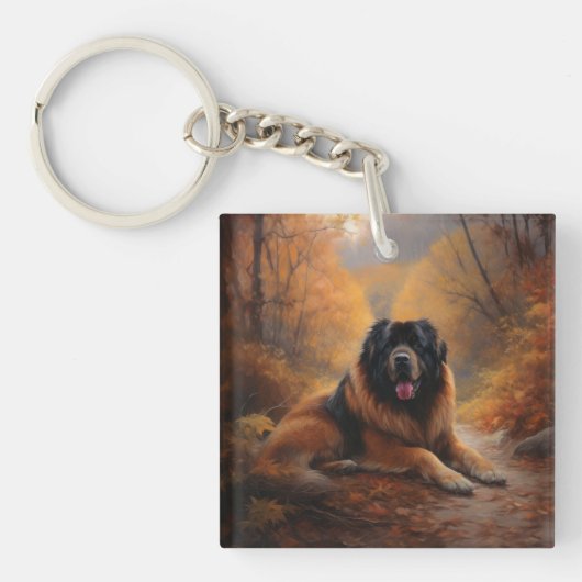 Tibetaanse Mastiff in herfstbladeren val inspireer Sleutelhanger (Voorkant)