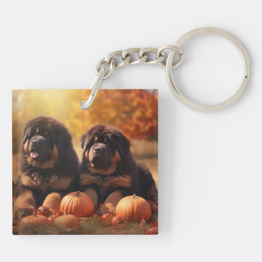 Tibetaanse Mastiff Puppy Herfst Delight Pompoen Sleutelhanger (Achterkant)