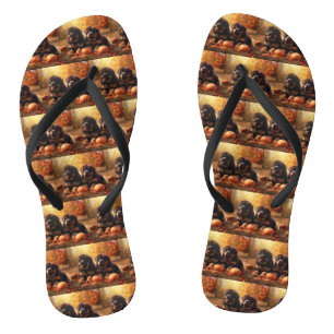 Tibetaanse Mastiff Puppy Herfst Plezier Pompoen Teenslippers