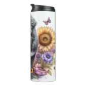 Tibetaanse Mastiff tussen bloemen en vlinders Thermosbeker (Geroteerd rechts)