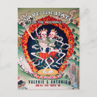 Tibetaanse skeletten dansen Save the Date Briefkaa Aankondigingskaart