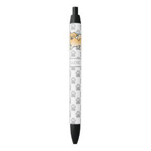 Tibetaanse Spaniel Fawn Cute Cartoon Hond & Naam Zwarte Inkt Pen