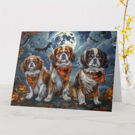 Tibetaanse Spaniel Halloween Spooky Kaart (Gele Bloem)