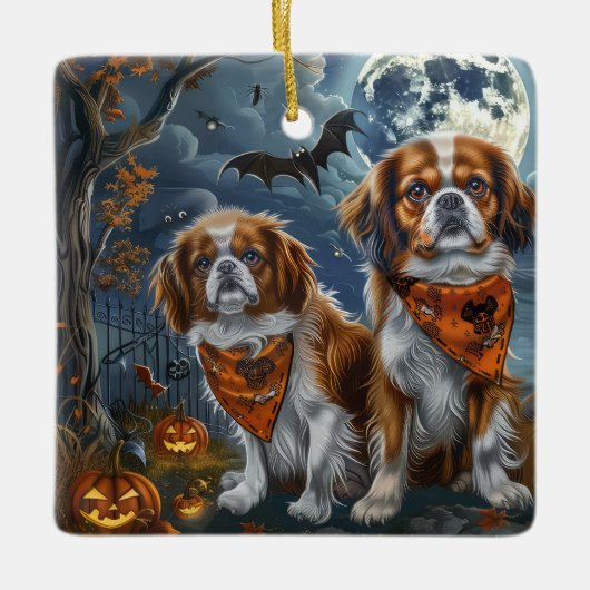 Tibetaanse Spaniel Halloween Spooky Keramisch Ornament (Voorkant)