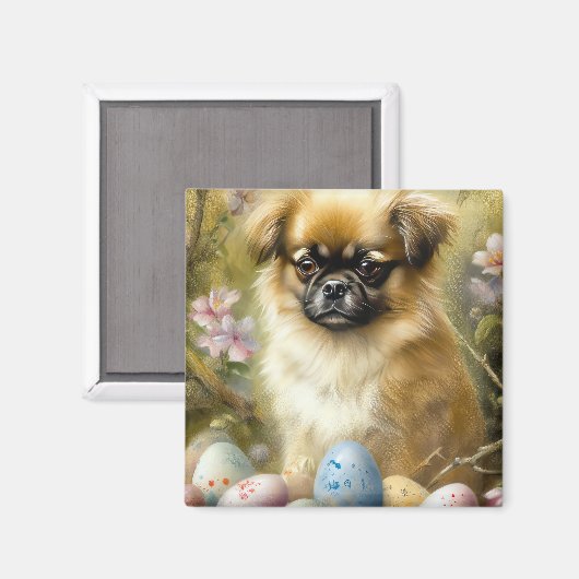 Tibetaanse Spaniël Hond met Paaseieren Vakantie Magneet (Voorkant / Achterkant)