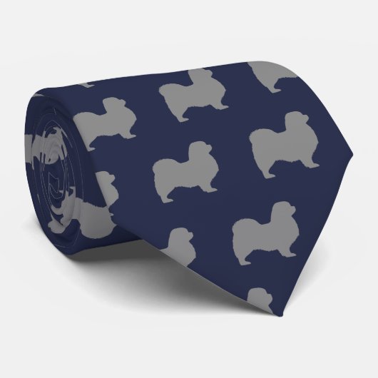 Tibetaanse Spaniel Silhouetten Patroon blauw en gr Stropdas (Opgerold)