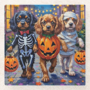 Tibetaanse Spaniels in Halloween-kostuums Glazen Onderzetter