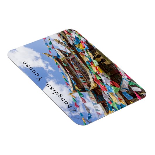 Tibetaanse tempel met gebedvlaggen - Yunnan, China Magneet (Rechterzijde)