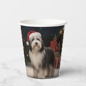 Tibetaanse Terriër Hond in Sneeuw Kerstmis Papieren Bekers (Voorkant)