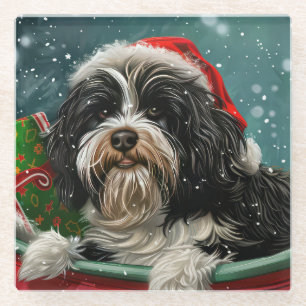 Tibetaanse Terrier Hond Kerst Feestelijk Glazen Onderzetter