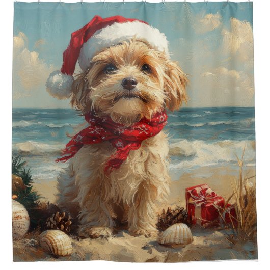 Tibetaanse Terriër Hond Kerst  Strand Douchegordijn (Voorkant)