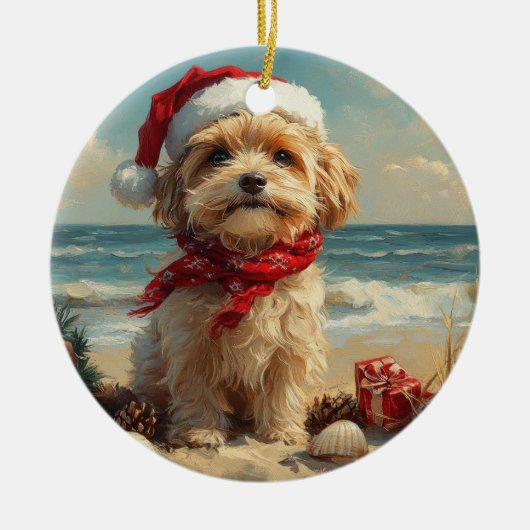 Tibetaanse Terriër Hond Kerst  Strand Keramisch Ornament (Voorkant)