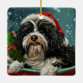 Tibetaanse Terriër Hond Kerstfeest Keramisch Ornament (Achterkant)