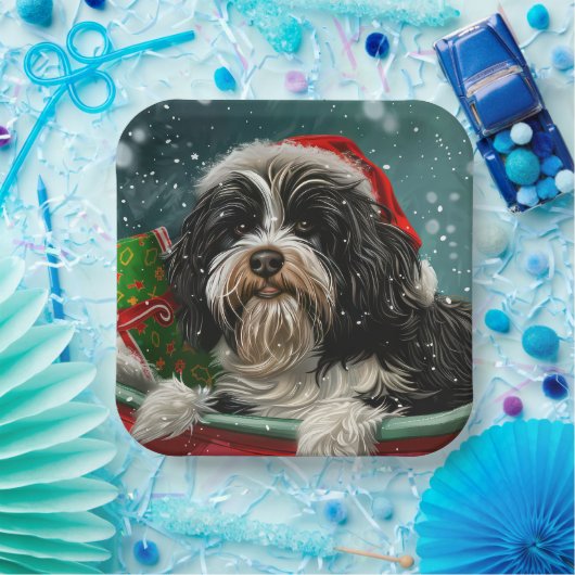 Tibetaanse Terriër Hond Kerstfeest Papieren Bordje (Feest)