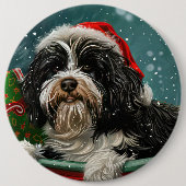 Tibetaanse Terriër Hond Kerstfeest Ronde Button 6,0 Cm (Voorkant)