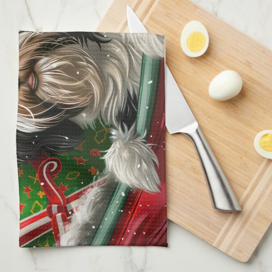 Tibetaanse Terriër Hond Kerstfeest Theedoek