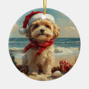 Tibetaanse Terrier Hond Kerstmis Vintage Strand Keramisch Ornament