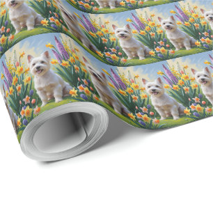Tibetaanse Terrier-hond lente bloemen schilderen Cadeaupapier