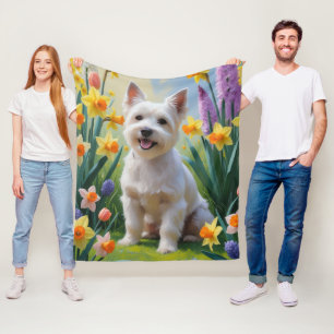Tibetaanse Terriër Hond Spring Bloemen Schilderen Fleece Deken