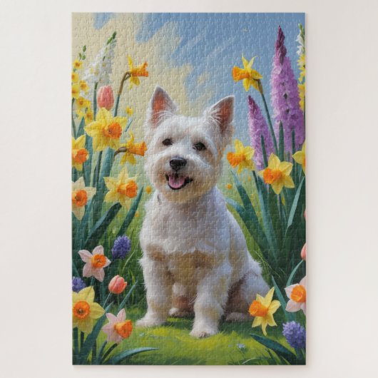 Tibetaanse Terriër Hond Spring Bloemen Schilderen Legpuzzel (Verticaal)